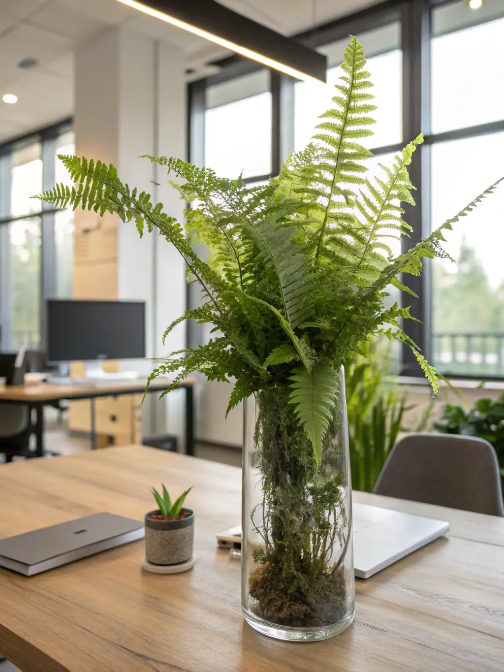 An image of a growing plant in a sleek, modern pot, symbolizing sustainable growth and financial prosperity, with a blurred background of a thriving business environment.