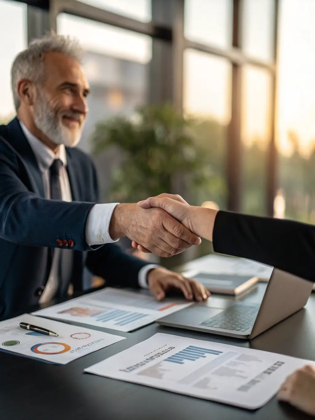 A visual representation of a long-term partnership, such as two hands shaking over a financial chart, symbolizing the strategic support LuxEthos offers.