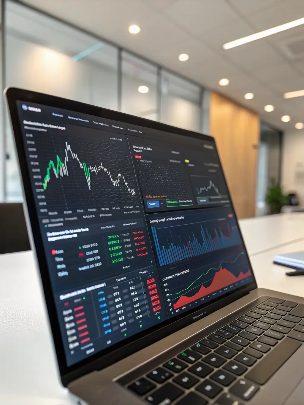 A high-quality image of a financial dashboard displaying positive growth trends, symbolizing data-driven decision-making and financial success.